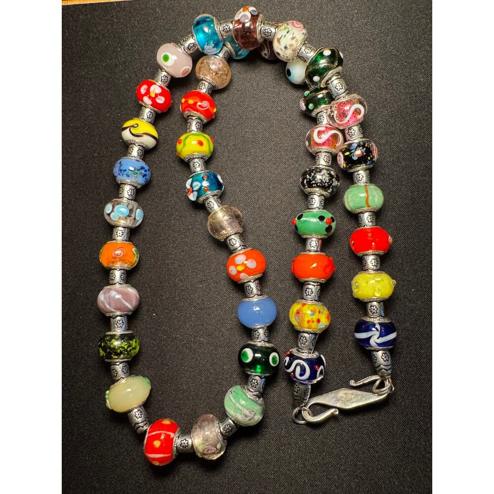 Lampwork Glass Beads Necklace 40 Beads 25in RubyCA